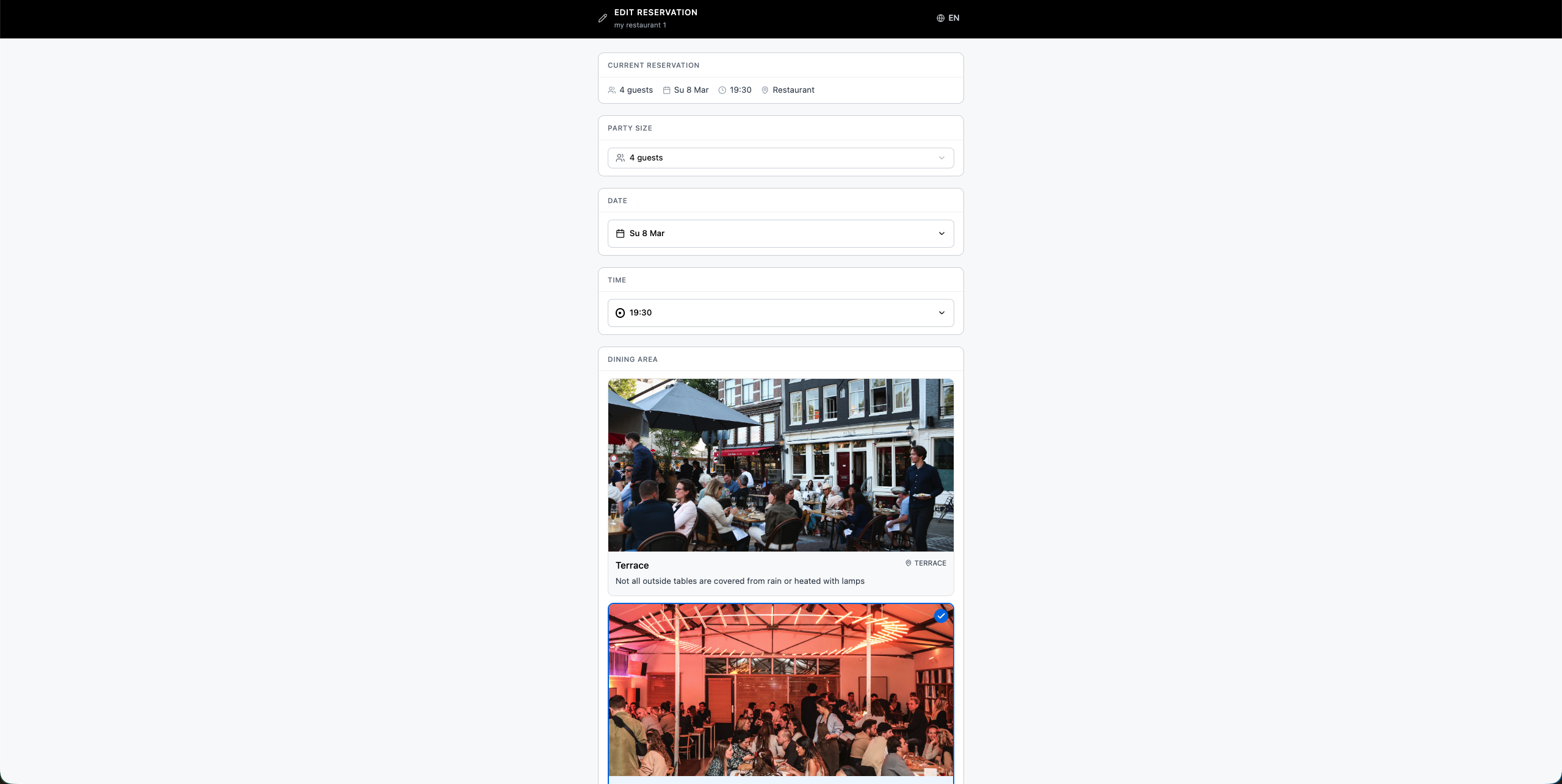 Reservation editor interface