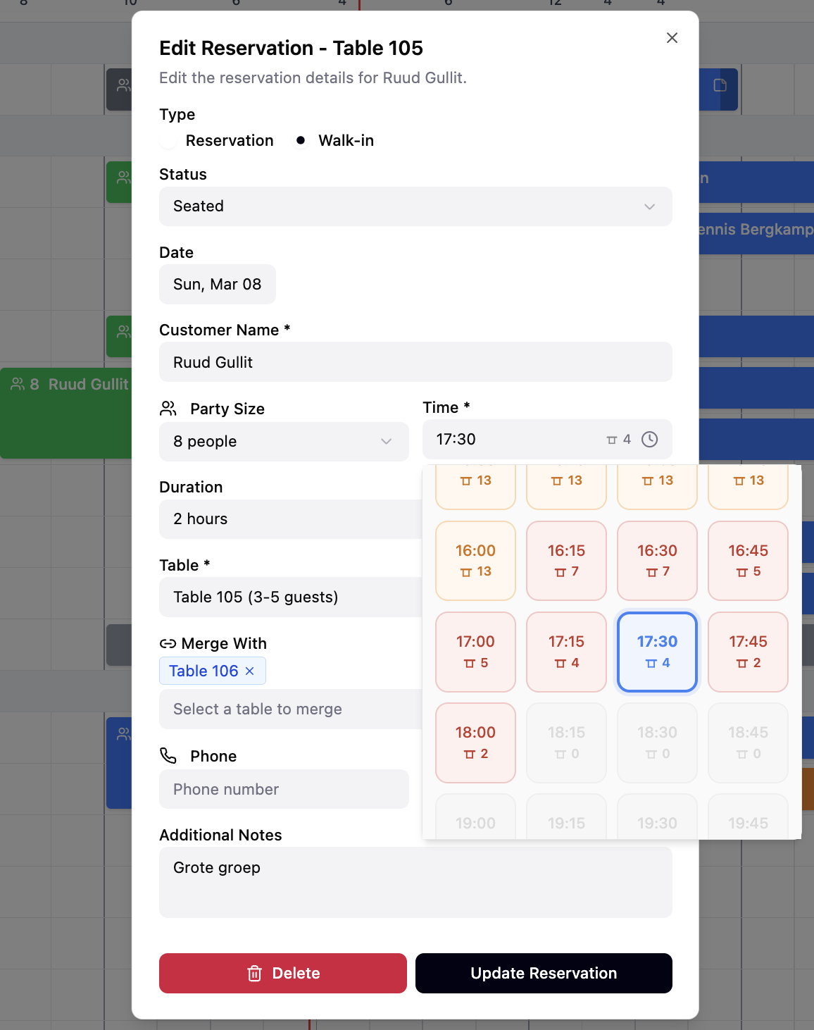 New reservation dialog