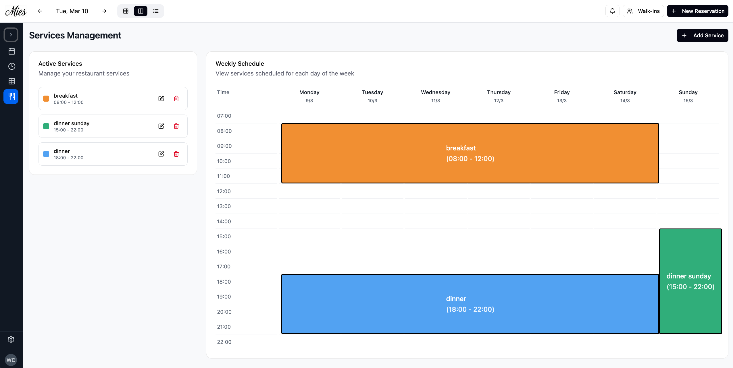 Service schedule overview